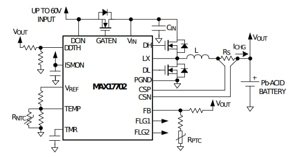 Application Circuit Diagram - Analog Devices / Maxim Integrated MAX17702 Battery Charger Controller