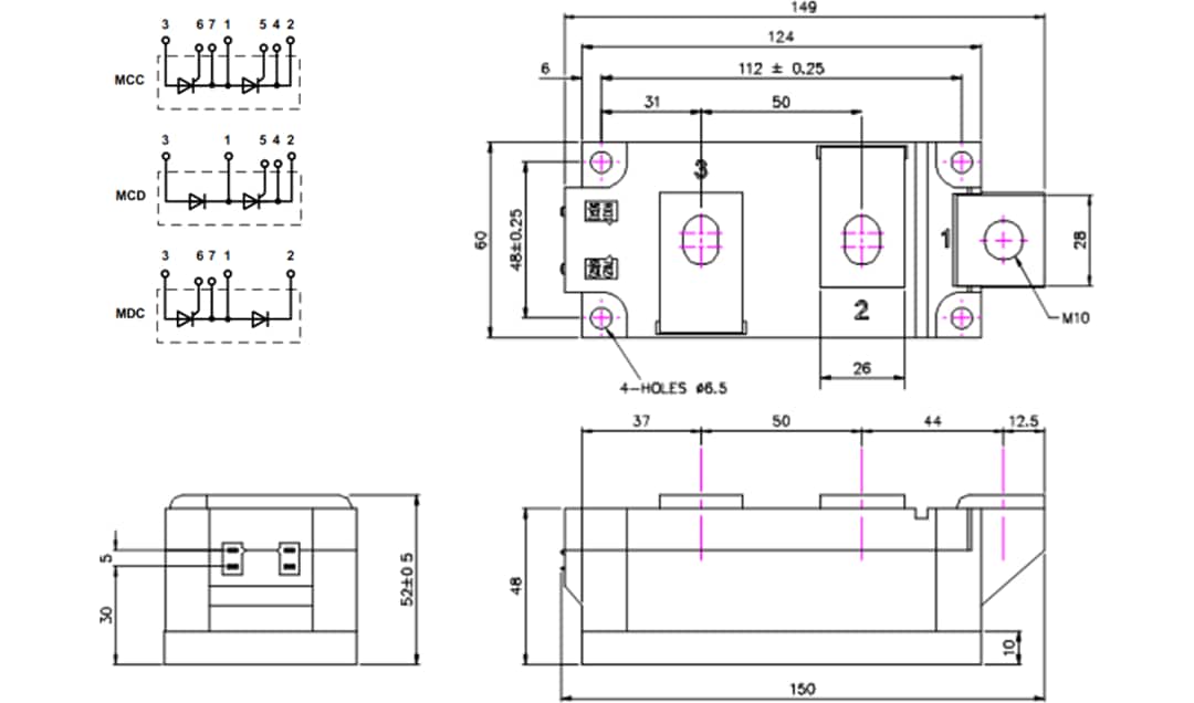 Mechanical Drawing - IXYS Mxx501 Dual Thyristor Modules Mechanical Drawing - IXYS Mxx501 Dual Thyristor Modules