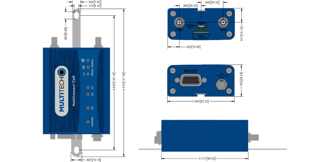 Mechanical Drawing - MultiTech MultiConnect® Cell 100 Series Cellular Modems