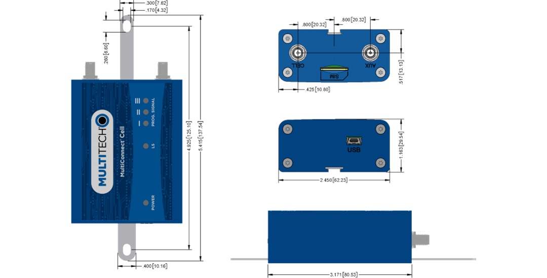 Mechanical Drawing - MultiTech MultiConnect® Cell 100 Series Cellular Modems