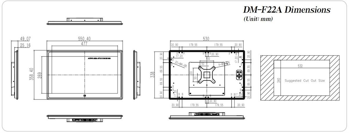 Mechanical Drawing - IEI Technology DM-F22A Heavy Industrial Monitor Mechanical Drawing - IEI Technology DM-F22A Heavy Industrial Monitor