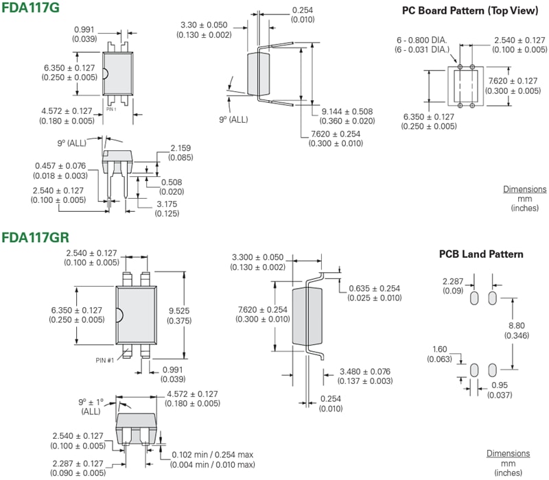 Mechanical Drawing - Littelfuse FDA117 Photovoltaic MOSFET Drivers Mechanical Drawing - Littelfuse FDA117 Photovoltaic MOSFET Drivers