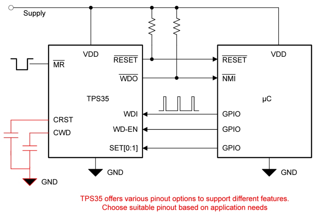 Application Circuit Diagram - Texas Instruments TPS35/TPS35-Q1 Precision Voltage Supervisors