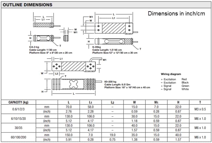 Mechanical Drawing - VPG Force Sensors Model LPS Load Cells