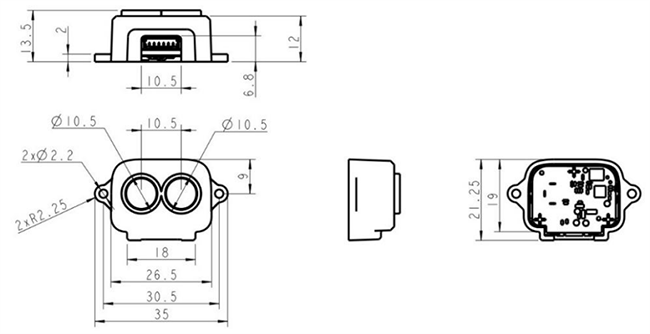 Mechanical Drawing - Benewake TF-Luna Single-Point LiDAR Distance Sensors