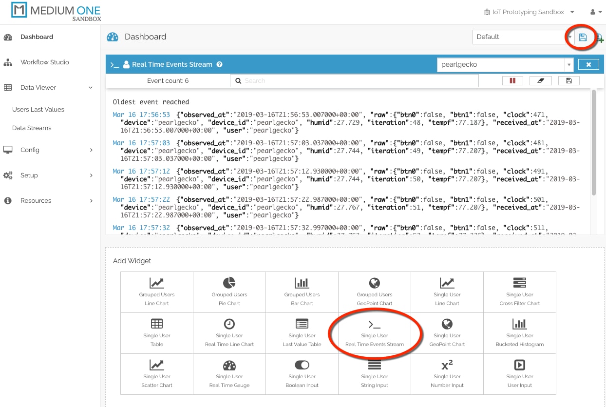 Real Time Events Stream Widget Display