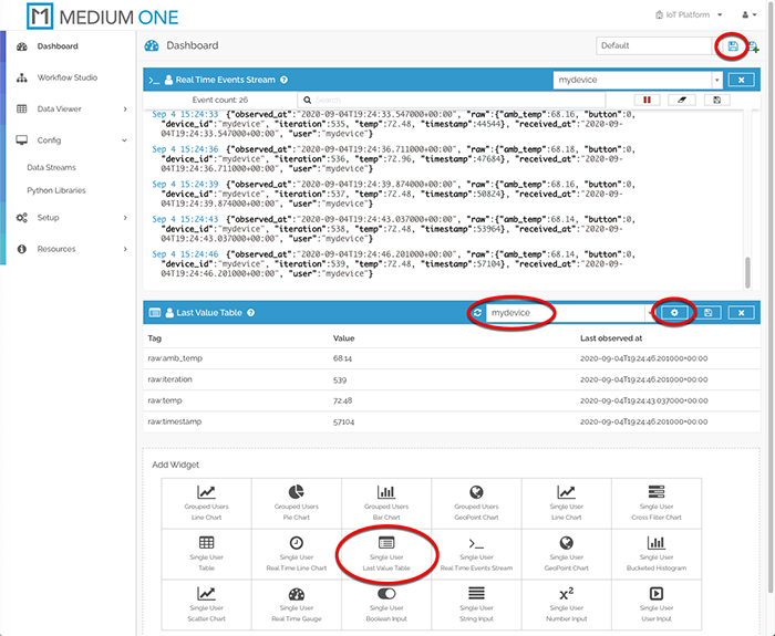 Last Value Table Widget Display