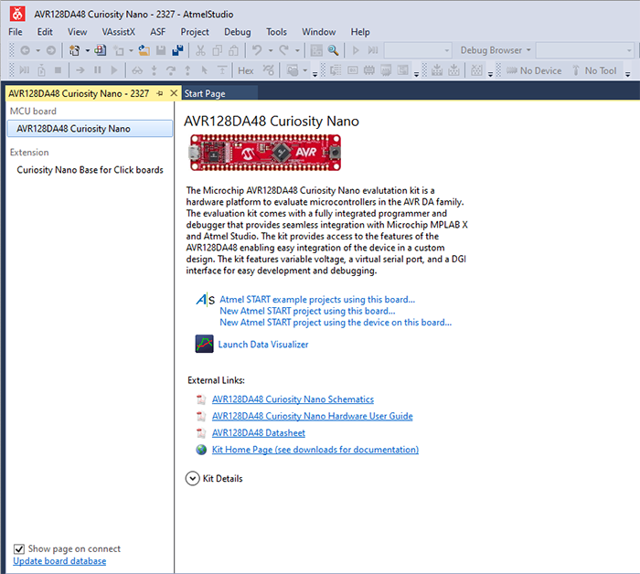 Atmel Studio with AVR128DA48 Curiosity Nano Detected