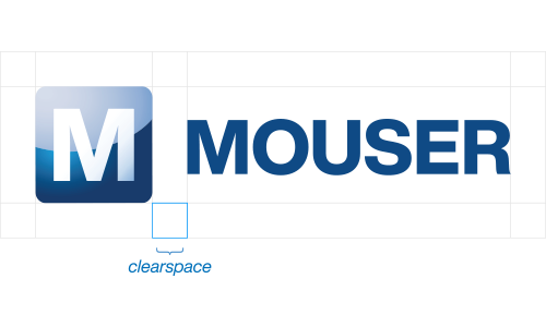 Minimale afmeting en ruimte voor het primaire Mouser-logo