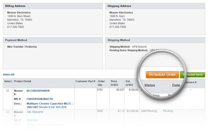 Schedule Order button on Order History Page.